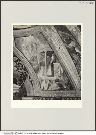 Vorderseite von Sopr. BAS ROMA [https://www.deutsche-digitale-bibliothek.de/content/lizenzen/rv-ez/] Freskenzyklus mit Interzession der Heiligen Gregor und Bernhard sowie Meßfeiern der beiden Heiligen - Messfeier mit Engelschor, bh533993_recto. Foto.