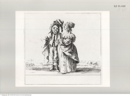 Vorderseite von Istituto Nazionale per la Grafica [http://creativecommons.org/publicdomain/mark/1.0/] Facetieuses Inventions d'Amour et de Guerre Pour le divertissement des beaux EspritsJunger Zwerg mit langen Haaren und alte Zwergin - , bh534046. Foto.