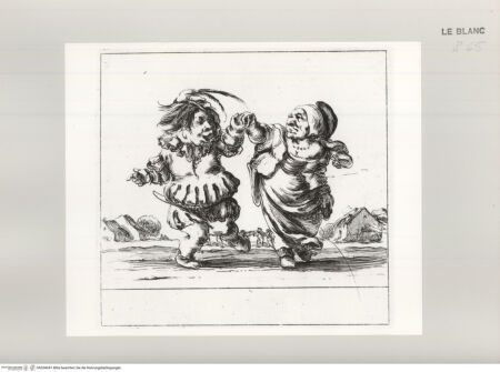 Vorderseite von Istituto Nazionale per la Grafica [http://creativecommons.org/publicdomain/mark/1.0/] Facetieuses Inventions d'Amour et de Guerre Pour le divertissement des beaux EspritsEin junger Zwerg tanzt mit einer alten Zwergin - , bh534047. Foto.