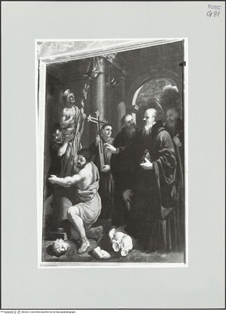 Vorderseite von Foto Marburg [https://www.deutsche-digitale-bibliothek.de/content/lizenzen/rv-ez/] Altar des heiligen BenediktZerstörung heidnischer Idole durch den heiligen Benedikt - Gesamtansicht, bh534213_recto. Foto: Gloc, Jan.