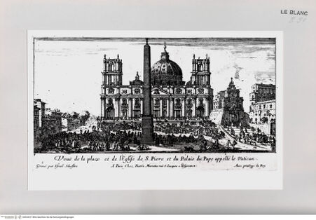 Vorderseite von Istituto Nazionale per la Grafica [http://creativecommons.org/publicdomain/mark/1.0/] Vues d'Italie.Tafel 1: Veue de la plaçe et de l'Eglise de S. Piere ... - , bh534227. Foto.