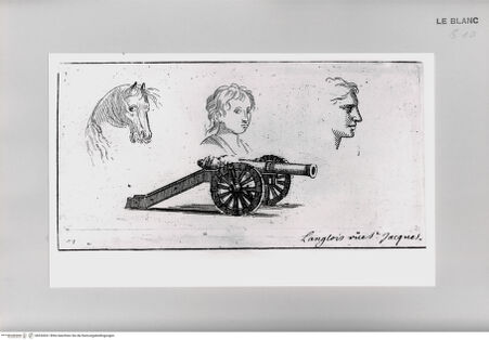 Vorderseite von Istituto Nazionale per la Grafica [http://creativecommons.org/publicdomain/mark/1.0/] Leçons Données aux Pages du Roy, Par Le S.r Silvestre, ...Tafel ( ): Kanone, Kopf- und Pferdekopfstudien - , bh534261. Foto.