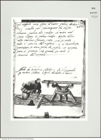 Vorderseite von Bibliotheca Hertziana [http://creativecommons.org/publicdomain/mark/1.0/] Scritti e disegniTextseite mit Zeichnung eines Mannes an einer technischen Vorrichtung - , bh534310_recto. Foto: D'Onofrio, Cesare.