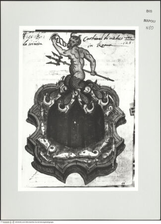 Vorderseite von Bibliotheca Hertziana [http://creativecommons.org/publicdomain/mark/1.0/] Scritti e disegniBrunnen mit Triton, Mischwesen und Fischen - , bh534328_recto. Foto: D'Onofrio, Cesare.