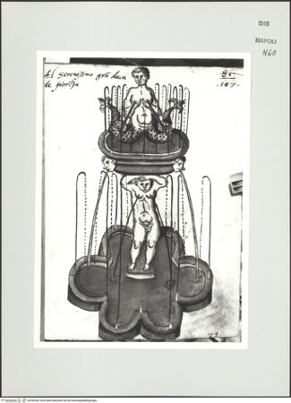 Vorderseite von Bibliotheca Hertziana [http://creativecommons.org/publicdomain/mark/1.0/] Scritti e disegniBrunnen mit Atlant und Nixe auf der oberen Brunnenschale - , bh534336_recto. Foto: D'Onofrio, Cesare.