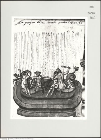 Vorderseite von Bibliotheca Hertziana [http://creativecommons.org/publicdomain/mark/1.0/] Scritti e disegniBrunnen mit Meerkentaur und Triton, beide beschäftigt mit Kampf und Frauenraub - , bh534362_recto. Foto: D'Onofrio, Cesare.