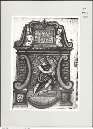 Vorderseite von Bibliotheca Hertziana [http://creativecommons.org/publicdomain/mark/1.0/] Scritti e disegniWandbrunnen mit Musikant (Orpheus ?) - , bh534378_recto. Foto: D'Onofrio, Cesare.