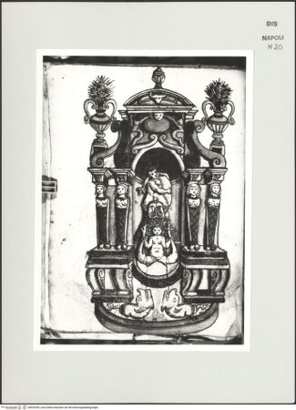 Vorderseite von Bibliotheca Hertziana [http://creativecommons.org/publicdomain/mark/1.0/] Scritti e disegniWandbrunnen mit Nixe und Knaben, der auf einem Delphin reitet - , bh534395_recto. Foto: D'Onofrio, Cesare.