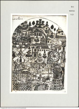 Vorderseite von Bibliotheca Hertziana [http://creativecommons.org/publicdomain/mark/1.0/] Scritti e disegniLandschaft mit Bauwerken - , bh534405_recto. Foto: D'Onofrio, Cesare.