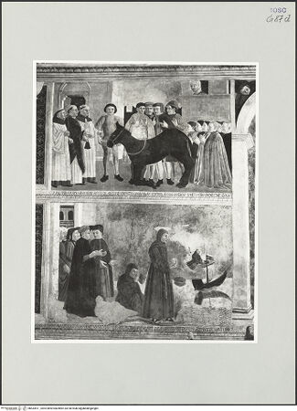 Vorderseite von Foto Marburg [https://www.deutsche-digitale-bibliothek.de/content/lizenzen/rv-ez/] Heimsuchung; der heilige Antonius von Padua und Szenen aus seinem LebenSzenen aus dem Leben des heiligen Antonius: Wunder des Esels; Predigt den Fischen - Gesamtansicht, bh534511_recto. Foto: Haag, Paul.