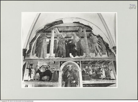 Vorderseite von Foto Marburg [https://www.deutsche-digitale-bibliothek.de/content/lizenzen/rv-ez/] Heimsuchung; der heilige Antonius von Padua und Szenen aus seinem Leben - Obere Hälfte des Freskos, bh534512_recto. Foto: Haag, Paul.