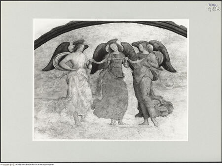 Vorderseite von Foto Marburg [https://www.deutsche-digitale-bibliothek.de/content/lizenzen/rv-fz/] Sacra Conversazione - Detail: obere Hälfte, drei Engel, bh534521_recto. Foto: Gloc, Jan.