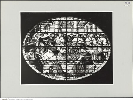 Vorderseite von Foto Marburg [https://www.deutsche-digitale-bibliothek.de/content/lizenzen/rv-ez/] Franz von Assisi übergibt Honorius III. einen Strauß Rosen - Gesamtansicht, bh534523_recto. Foto: Gloc, Jan.