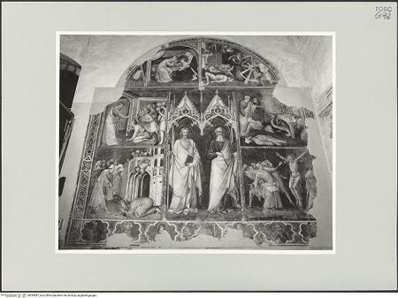 Vorderseite von Foto Marburg [https://www.deutsche-digitale-bibliothek.de/content/lizenzen/rv-ez/] Szenen aus dem Leben der Heiligen Jacobus des Jüngeren, Philippus und Katharina - Gesamtansicht, bh534587_recto. Foto: Haag, Paul.