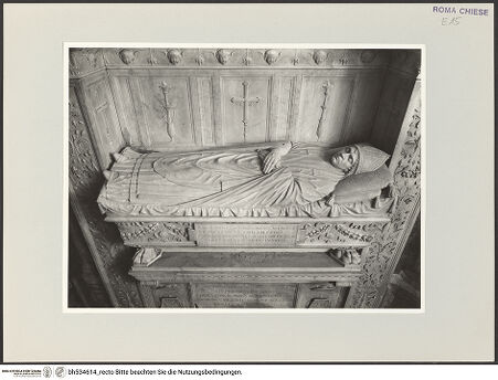 Vorderseite von Vasari [https://www.deutsche-digitale-bibliothek.de/content/lizenzen/rv-ez/] Grabmal der Kardinäle Cristoforo (+1477) und Domenico della Rovere (+1501)Sarkophag mit Liegefigur - Aufsicht, bh534614_recto. Foto.