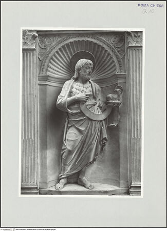 Vorderseite von Vasari [https://rightsstatements.org/page/CNE/1.0/] TabernakelpendantsTabernakel für das TaufwasserLinke Nischenfigur: Johannes Baptista (von der Rückseite des ehemaligen Hochaltars) - Gesamtansicht, frontal, bh534644_recto. Foto.