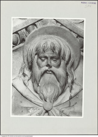 Vorderseite von Vasari [https://www.deutsche-digitale-bibliothek.de/content/lizenzen/rv-ez/] Ehemaliger HochaltarGiebelrelief: Gottvater und Heiliger Geist - Detail: Kopf, bh534648_recto. Foto.