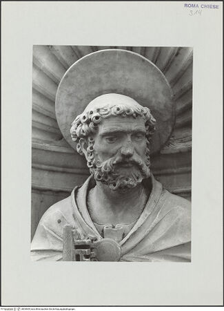 Vorderseite von Vasari [https://www.deutsche-digitale-bibliothek.de/content/lizenzen/rv-ez/] Ehemaliger HochaltarLinke untere Muschelnische: Petrusstatue - Detail, Kopf, bh534655_recto. Foto.