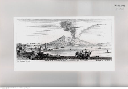 Vorderseite von Istituto Nazionale per la Grafica [http://creativecommons.org/publicdomain/mark/1.0/] Veues de differents Lieux dessinées et gravées au naturel par Isr. SylvestreTafel 2: Veue de la Montaigne de Sommes et partie de Naples - , bh534737. Foto.