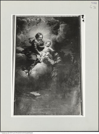 Vorderseite von Foto Marburg [https://www.deutsche-digitale-bibliothek.de/content/lizenzen/rv-ez/] Altar der Familie MontautoMaria überreicht dem hl. Franz von Assisi das Christuskind - Gesamtansicht, bh535127_recto. Foto: Gloc, Jan.