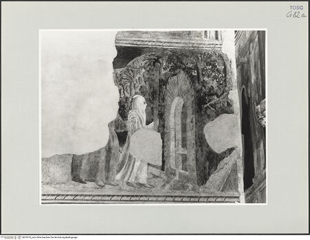 Vorderseite von Foto Marburg [https://www.deutsche-digitale-bibliothek.de/content/lizenzen/rv-ez/] Schutzmantelmadonna zwischen dem Heiligen Bernardino und einem anderen unbekannten Heiligen; Szenen aus dem Leben des heiligen Bernardin, und weitere SzenenProzession zur Fonte Tecta - Gesamtansicht, bh535135_recto. Foto: Gloc, Jan.