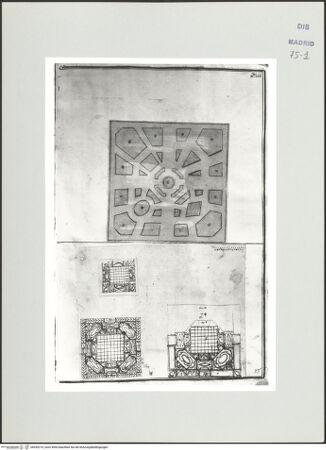 Vorderseite von Biblioteca Nacional [https://www.deutsche-digitale-bibliothek.de/content/lizenzen/rv-ez/] Album des Fra Giovanni Vincenzo CasaliEntwurf für eine Kassettendecke (?) und Marmorfußböden - , bh535210_recto. Foto.