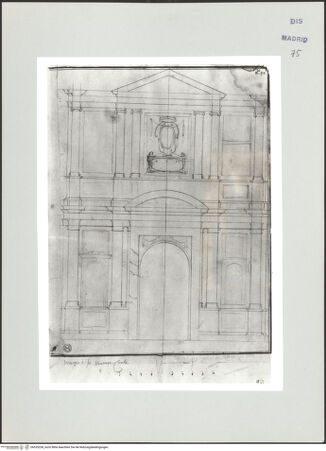 Vorderseite von Biblioteca Nacional [https://www.deutsche-digitale-bibliothek.de/content/lizenzen/rv-ez/] Album des Fra Giovanni Vincenzo CasaliEntwurf für eine Kirchenfassade - , bh535238_recto. Foto.