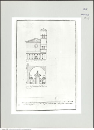 Vorderseite von Biblioteca Nacional [https://www.deutsche-digitale-bibliothek.de/content/lizenzen/rv-ez/] Album des Fra Giovanni Vincenzo CasaliRom, Santa Croce in Gerusalemme, Fassade der Kirche und Schnitt durch einen Raum des Klosters - , bh535245_recto. Foto.