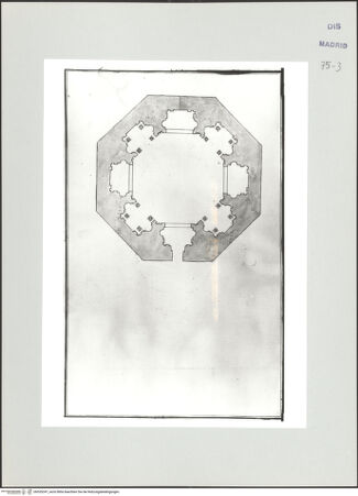 Vorderseite von Biblioteca Nacional [https://www.deutsche-digitale-bibliothek.de/content/lizenzen/rv-ez/] Album des Fra Giovanni Vincenzo CasaliIdeale Kirche, Grundriss - , bh535247_recto. Foto.