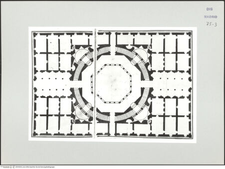 Vorderseite von Biblioteca Nacional [https://www.deutsche-digitale-bibliothek.de/content/lizenzen/rv-ez/] Album des Fra Giovanni Vincenzo CasaliIdealer Palast, Grundriss - , bh535263_recto. Foto.