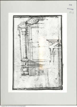 Vorderseite von Biblioteca Nacional [https://www.deutsche-digitale-bibliothek.de/content/lizenzen/rv-ez/] Album des Fra Giovanni Vincenzo CasaliEntwürfe für Ädikulen - , bh535270_recto. Foto.