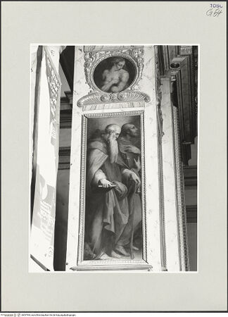 Vorderseite von Foto Marburg [https://www.deutsche-digitale-bibliothek.de/content/lizenzen/rv-ez/] Hochaltar (Altare Vasari)Rechte SchmalseiteDie heiligen Antonius Abbas und Franziskus; Castitas - Gesamtansicht, bh537993_recto. Foto: Gloc, Jan.