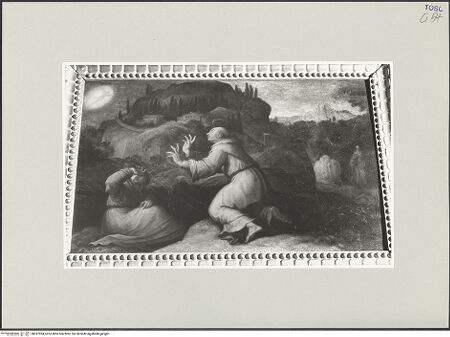 Vorderseite von Foto Marburg [https://www.deutsche-digitale-bibliothek.de/content/lizenzen/rv-ez/] Hochaltar (Altare Vasari)Linke SchmalseiteStigmatisierung des heiligen Franziskus - Gesamtansicht, bh537994_recto. Foto: Gloc, Jan.