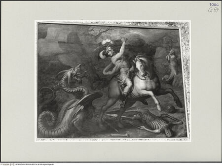 Vorderseite von Foto Marburg [https://www.deutsche-digitale-bibliothek.de/content/lizenzen/rv-ez/] Hochaltar (Altare Vasari)RückseiteDer heilige Georg tötet den Drachen - Gesamtansicht, bh538002_recto. Foto: Gloc, Jan.