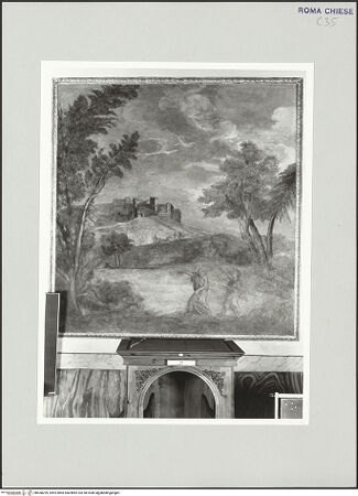 Vorderseite von Sopr. BAS ROMA [https://www.deutsche-digitale-bibliothek.de/content/lizenzen/rv-ez/] Landschaften mit Episoden aus der Vita des Propheten EliasElias geht Ahab auf dem Weg nach Jesreel voraus - Gesamtansicht, bh538299_recto. Foto.