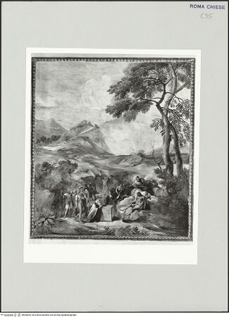 Vorderseite von Sopr. BAS ROMA [https://www.deutsche-digitale-bibliothek.de/content/lizenzen/rv-ez/] Landschaften mit Episoden aus der Vita des Propheten EliasProphezeiung des Basilides über das Schicksal des Titus (und die Einnahme Jerusalems) - Gesamtansicht, bh538300_recto. Foto.