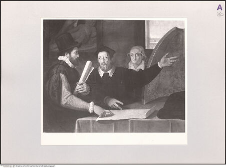 Vorderseite von Sopr. BAS ROMA [https://www.deutsche-digitale-bibliothek.de/content/lizenzen/rv-fz/] Benedetto Busini erläutert Federico Zuccari im Beisein einer Frau sein Programm für die Ausmalung der Florentiner Domkuppel - vor der Restaurierung, bh540414_recto. Foto: Ventura, R..