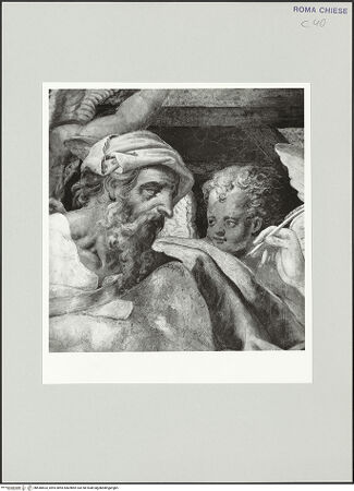 Vorderseite von Sopr. BAS ROMA [https://www.deutsche-digitale-bibliothek.de/content/lizenzen/rv-ez/] Freskenzyklus zur Passion ChristiProphet und Sibylle - Detail: Kopf des Propheten, bh540603_recto. Foto.