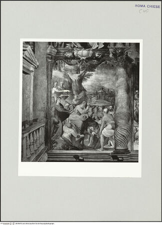 Vorderseite von Sopr. BAS ROMA [https://www.deutsche-digitale-bibliothek.de/content/lizenzen/rv-ez/] Holzdecke - Detail: Bücher und Kerzenleuchter, bh540649_recto. Foto.