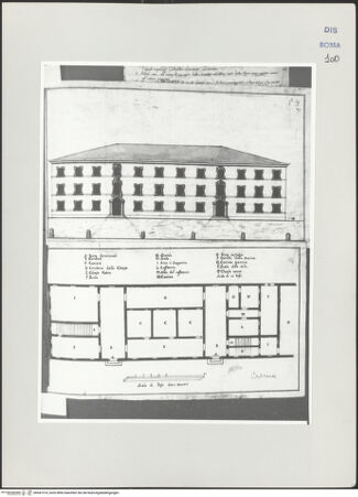 Vorderseite von Bösel, Richard [https://www.deutsche-digitale-bibliothek.de/content/lizenzen/rv-ez/] Aufriss und Detailgrundriss des Collegio von Crema - , bh541314_recto. Foto.