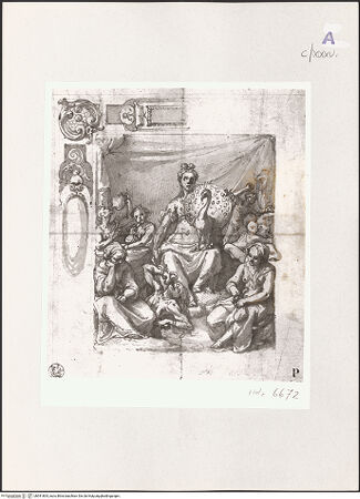 Vorderseite von Kunstbibliothek Berlin [https://www.deutsche-digitale-bibliothek.de/content/lizenzen/rv-ez/] Entwurf für eine Innenraumdekoration mit der Darstellung der Sieben Todsünden - , bh541804_recto. Foto.