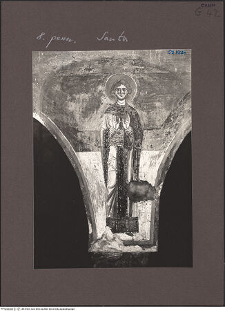 Vorderseite von Bibliotheca Hertziana [https://www.deutsche-digitale-bibliothek.de/content/lizenzen/rv-fz/] Szenen aus dem Alten Testament, Martyriumsszene und HeiligendarstellungenArkadenzwickel des südlichen Seitenschiffes: Darstellung weiblicher HeiligerWeibliche Heilige - Gesamtansicht, bh541824_recto. Foto: Sansaini, Renato.