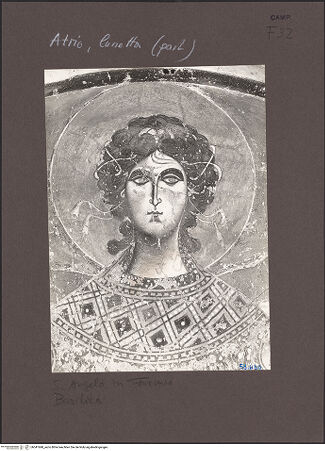 Vorderseite von Bibliotheca Hertziana [https://www.deutsche-digitale-bibliothek.de/content/lizenzen/rv-fz/] PortalUntere Lünette: Erzengel Michael als Halbfigur - Erzengel Michael, Detail: Kopf und Schultern, bh541848_recto. Foto: Sansaini, Renato.