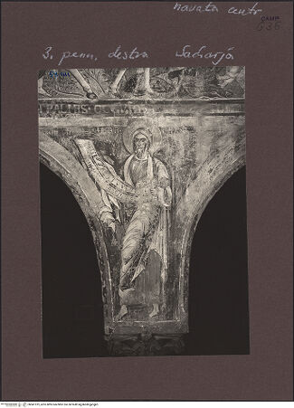 Vorderseite von Bibliotheca Hertziana [https://www.deutsche-digitale-bibliothek.de/content/lizenzen/rv-fz/] Szenen aus dem Neuen Testament und ProphetenSüdwand: Szenen aus dem Leben Christi und ProphetenArkadenzwickel: Ganzfigurige Prophetendarstellungen mit Namensbezeichnung und SpruchbandProphet Secharja - Gesamtansicht, bh541919_recto. Foto: Sansaini, Renato.