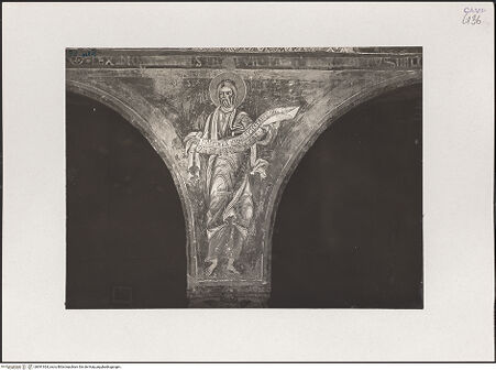 Vorderseite von Bibliotheca Hertziana [https://www.deutsche-digitale-bibliothek.de/content/lizenzen/rv-fz/] Szenen aus dem Neuen Testament und ProphetenSüdwand: Szenen aus dem Leben Christi und ProphetenArkadenzwickel: Ganzfigurige Prophetendarstellungen mit Namensbezeichnung und SpruchbandMose - Gesamtansicht, bh541924_recto. Foto: Sansaini, Renato.