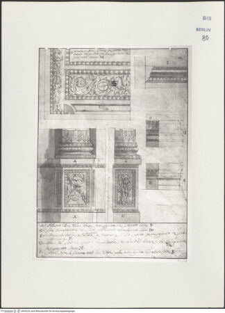 Vorderseite von Kunstbibliothek Berlin [http://creativecommons.org/publicdomain/mark/1.0/] Verschiedene Profile, Sockel und Säulenbasen von San Carlo alle Quattro Fontane in Rom - , bh542225_recto. Foto.