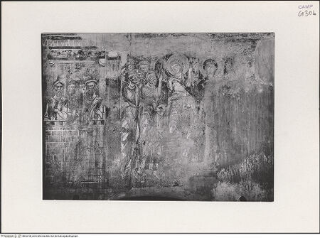 Vorderseite von Bibliotheca Hertziana [https://www.deutsche-digitale-bibliothek.de/content/lizenzen/rv-fz/] Szenen aus dem Neuen Testament und ProphetenNordwand: Szenen aus dem Leben Christi und ProphetenUnteres Register: Passion und Erscheinungen ChristiHimmelfahrt Christi - Detail: Engel spricht zu den Jüngern, bh543198_recto. Foto.