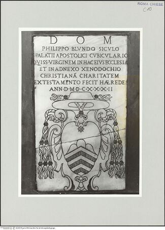 Vorderseite von Sopr. BAS ROMA [https://rightsstatements.org/page/CNE/1.0/] Grabstein des Filippo Biondi - , bh543223_recto. Foto.