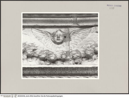 Vorderseite von Bibliotheca Hertziana [https://www.deutsche-digitale-bibliothek.de/content/lizenzen/rv-fz/] Santa Maria sopra Minerva - Hauptportal, Fries mit Cherubsköpfen und Fruchtfestons, bh543246_recto. Foto.