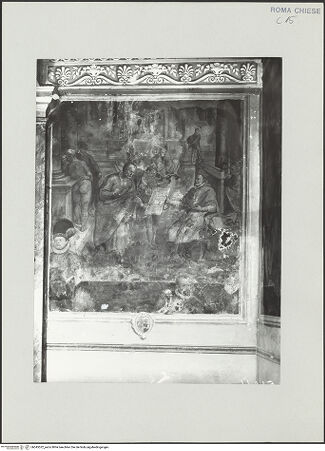 Vorderseite von ICCD [https://www.deutsche-digitale-bibliothek.de/content/lizenzen/rv-ez/] Szenen aus der Geschichte des heiligen Kreuzes und des OratoriumsVerleihung von Privilegien an das Oratorium - , bh545522_recto. Foto.